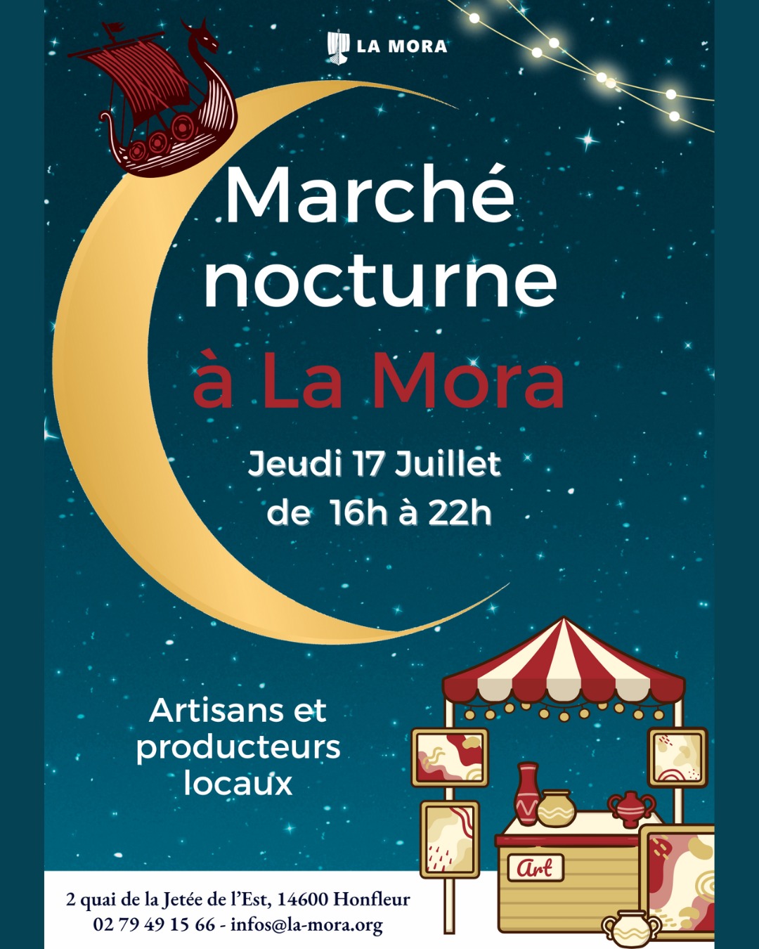 Flyer marché nocturne à la Mora, Honfleur